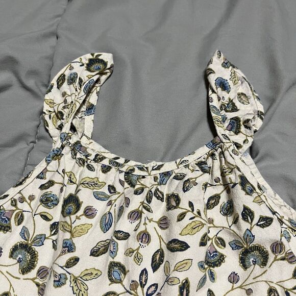 Little Planet Carters Cream Blue Green Floral Strappy Dress Linen Blend Girls 3T - Picture 3 of 9